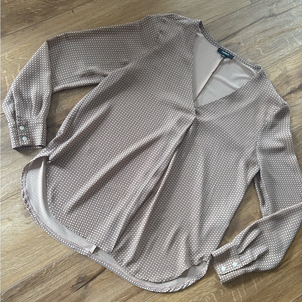 Tan blouse with black pattern